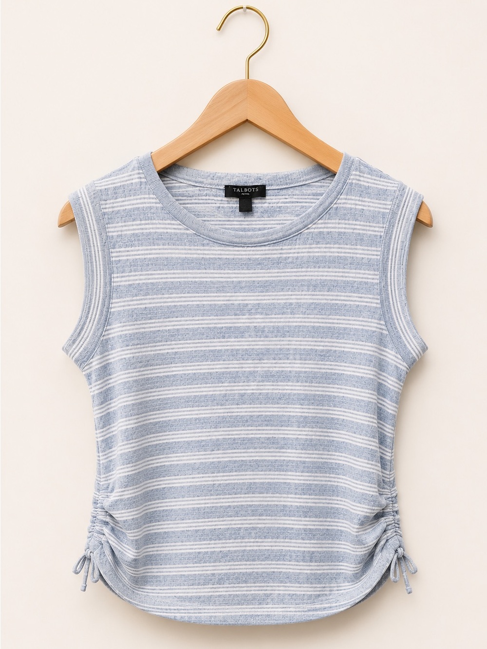 Talbots Light Blue and White Striped Ruched Sleeveless Tank (321)